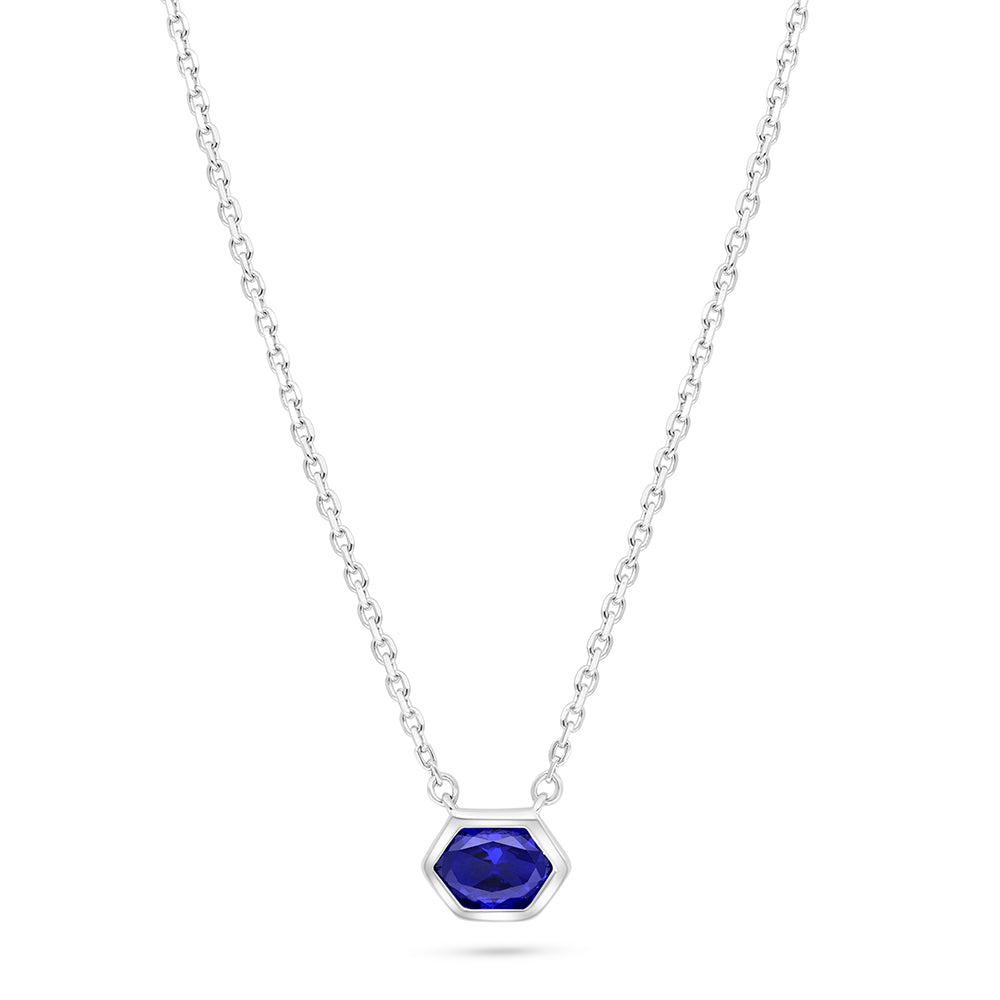 Sterling Silver 925 Necklace Rhodium Plated Embedded With Sapphire Corundum