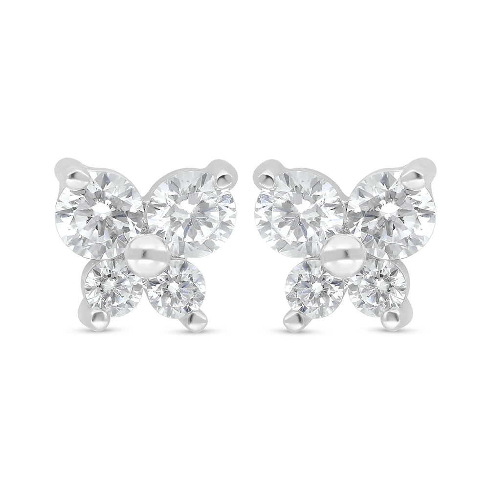 Sterling Silver 925 Earring Rhodium Plated Embedded With White Zircon