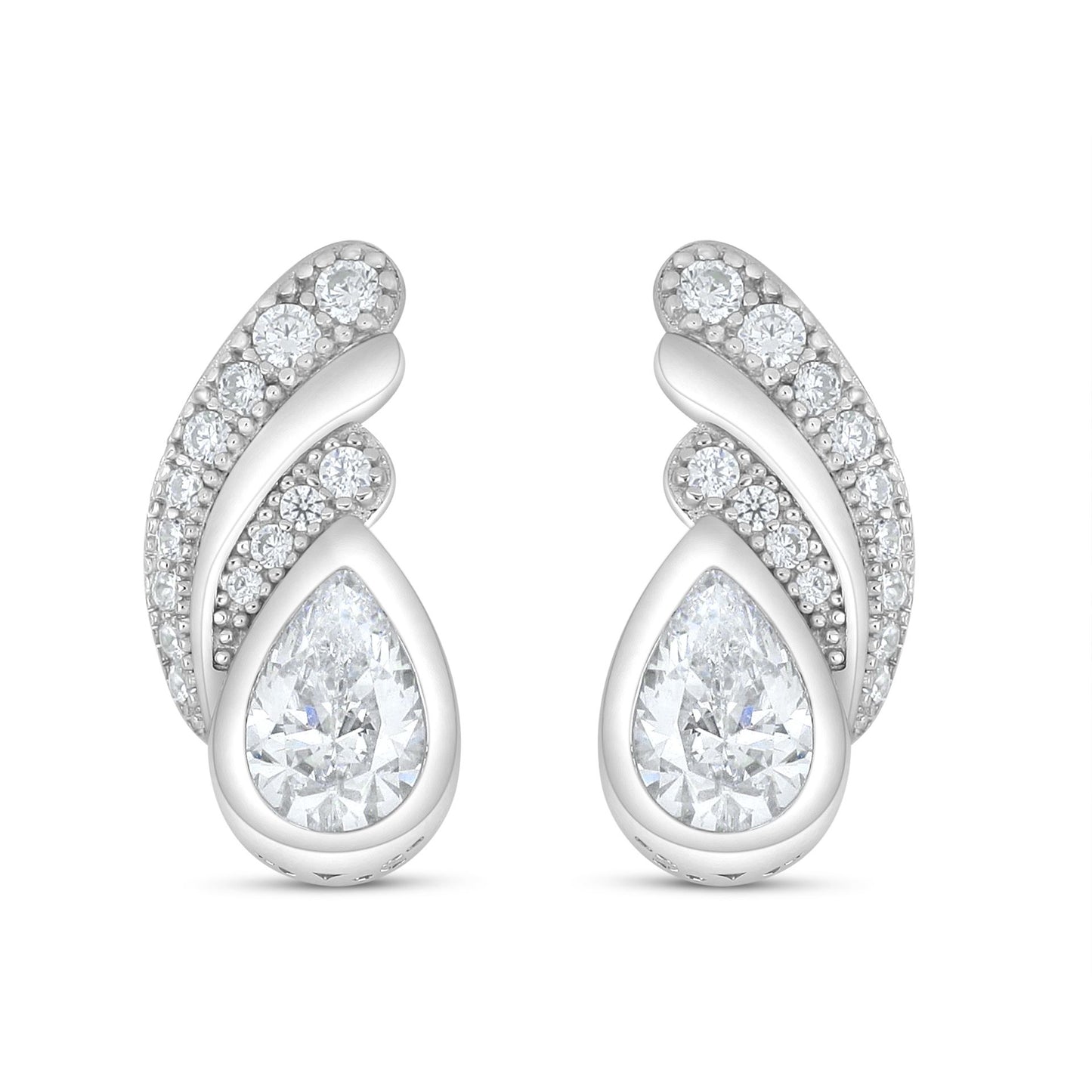 Sterling Silver 925 Earring Rhodium Plated Embedded With White Zircon