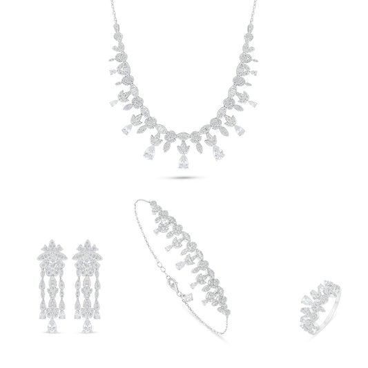 Sterling Silver 925 SET Rhodium Plated Embedded With White Zircon