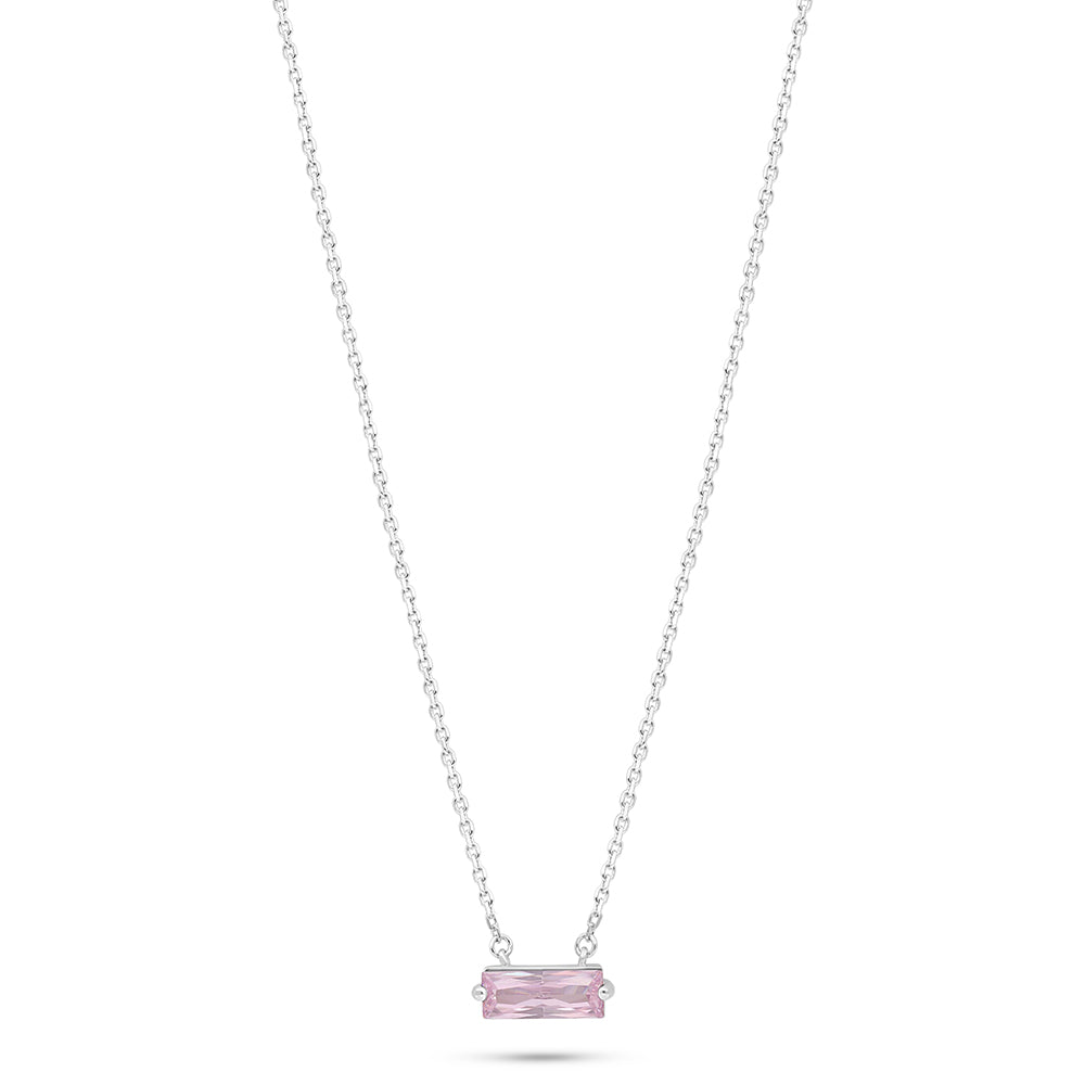 Sterling Silver 925 Necklace Rhodium Plated Embedded With Pink Zircon
