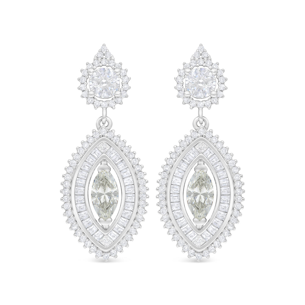 اقراط من الفضة الخالصة عيار 925 مطلية روديوم مرصعة بالزركون الكناري الالماسي و فص ابيض