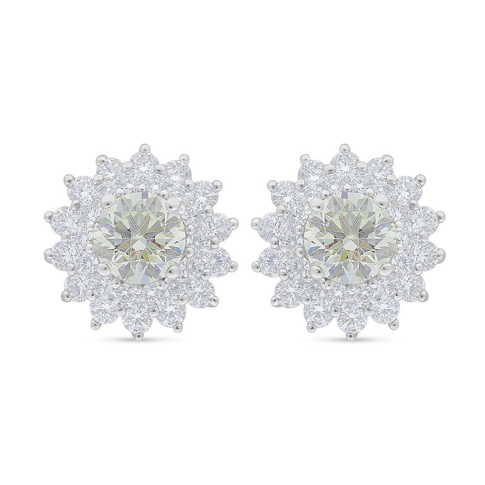 Sterling Silver 925 Earring Rhodium Plated Embedded With Diamond Zircon And White Zircon