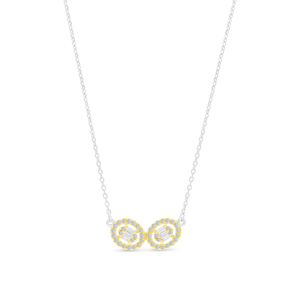 Sterling Silver 925 Necklace Rhodium And Gold Plated Embedded With White CZ