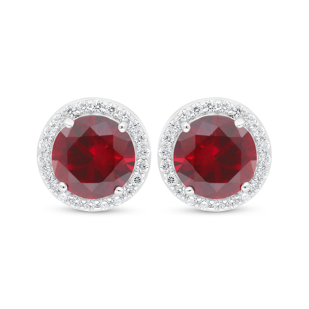 Sterling Silver 925 Earring Rhodium Plated Embedded With Ruby Corundum And White Zircon