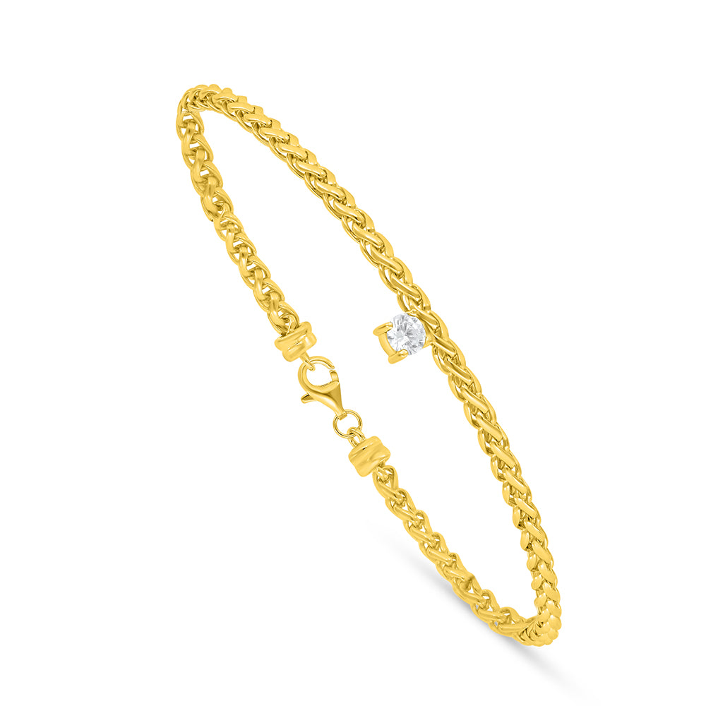 Sterling Silver 925 Bracelet Golden Plated Embedded With White Zircon