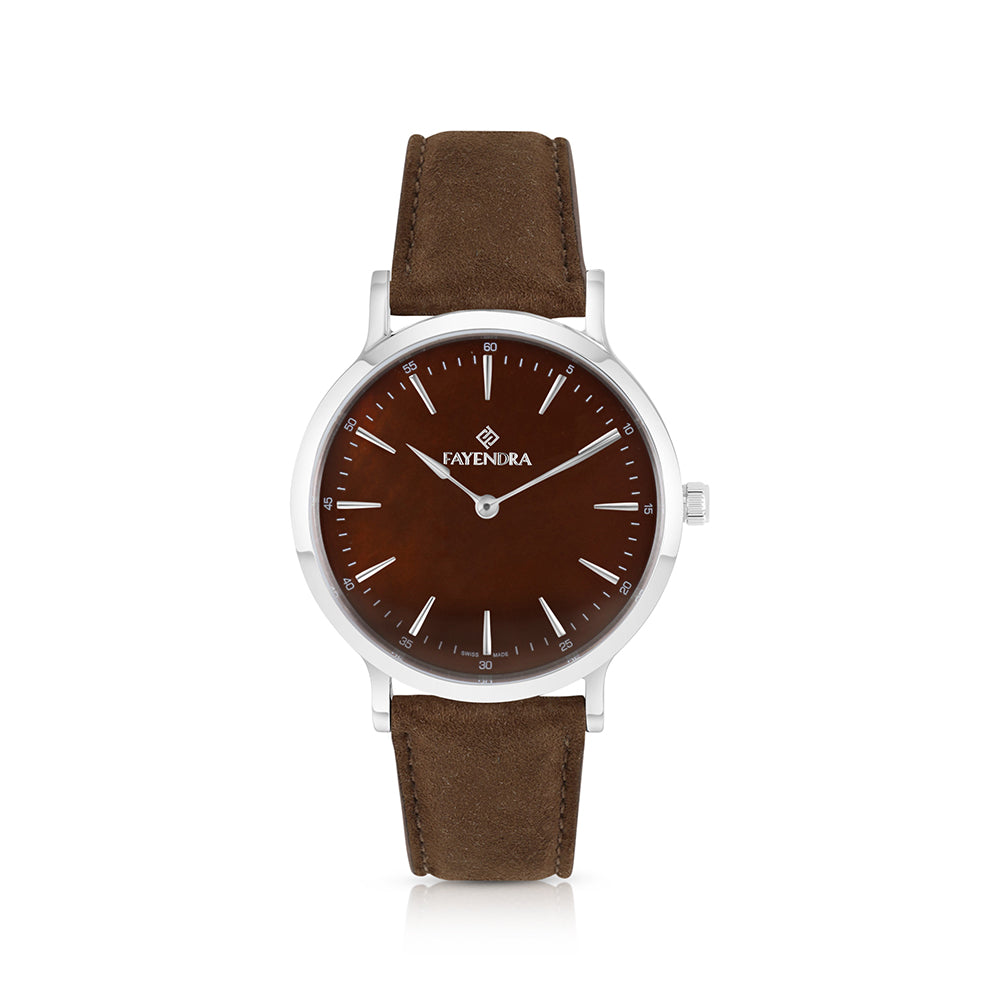 Stainless Steel 316 Watch Silver Color Embedded With Brown Leather For Men - BROWN MOP DIAL