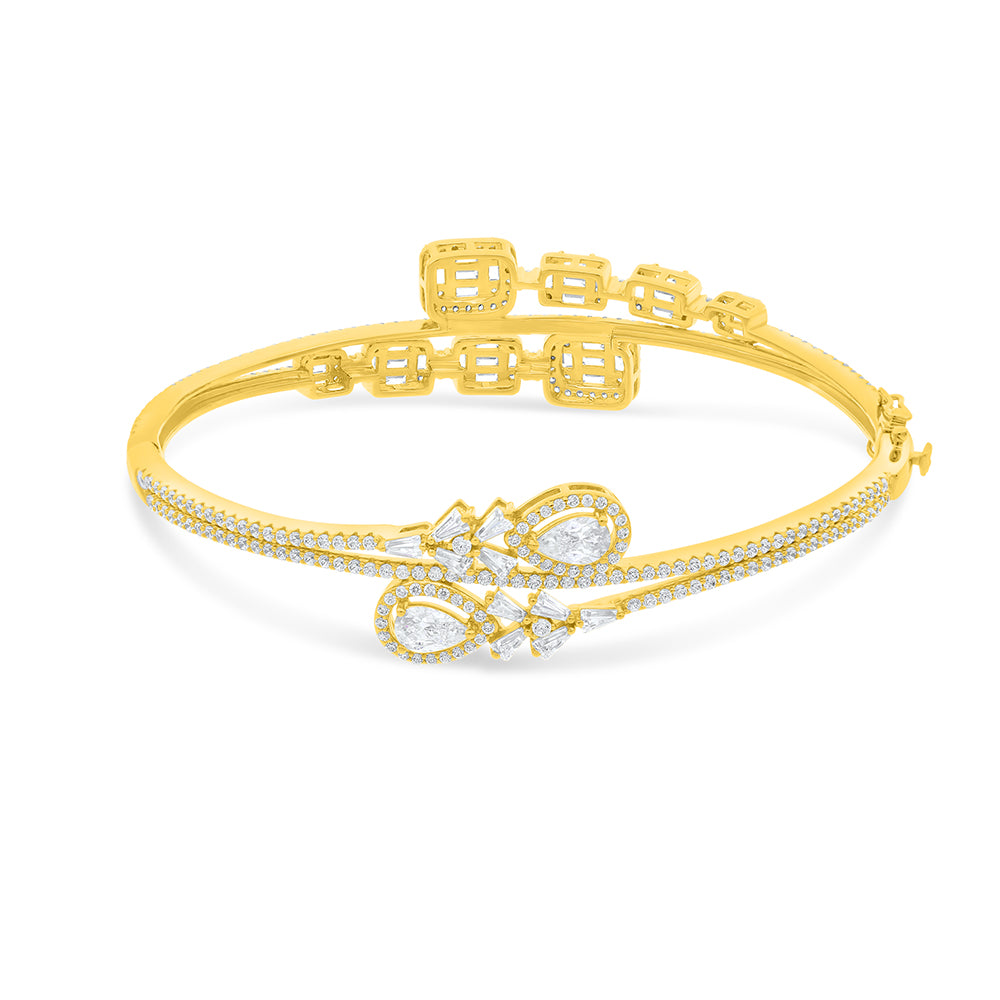 Sterling Silver 925 Bangle Golden Plated Embedded With White Zircon Size 6