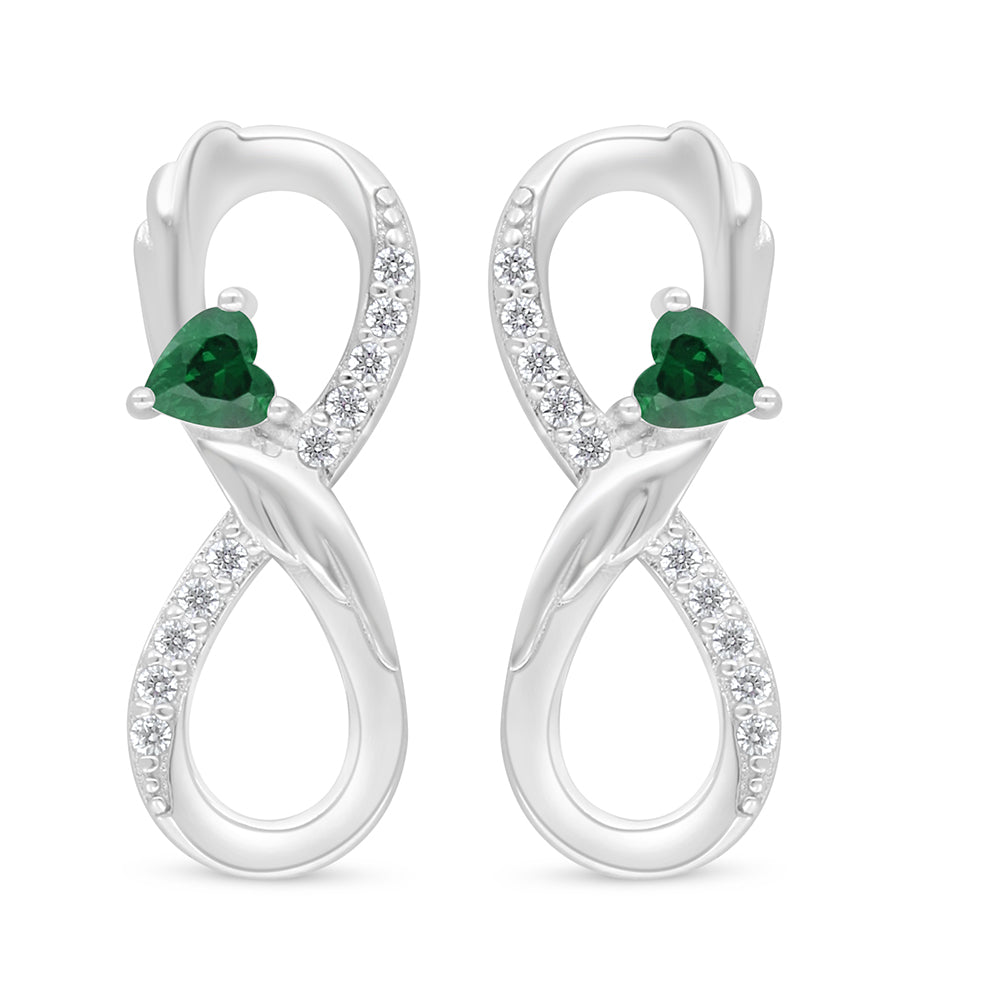 Sterling Silver 925 Earring Rhodium Plated Embedded With Emerald Zircon And White Zircon