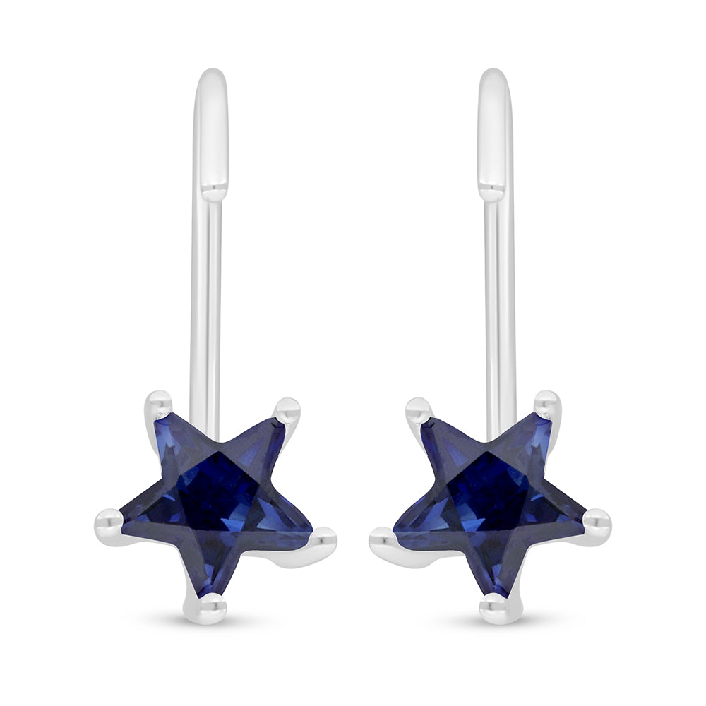 Sterling Silver 925 Earring Rhodium Plated Embedded With Sapphire Corundum