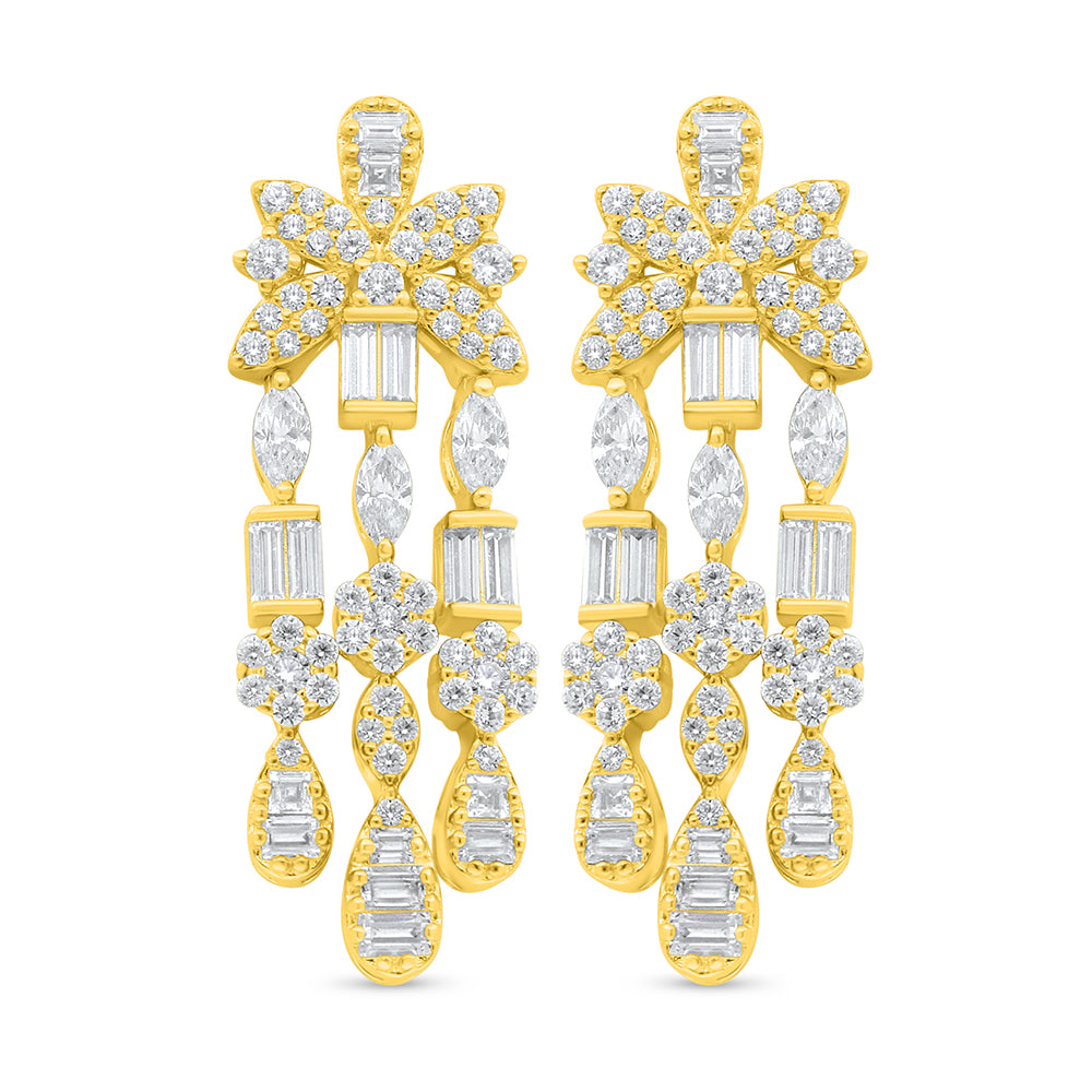 Sterling Silver 925 Earring Golden Plated Embedded With White Zircon