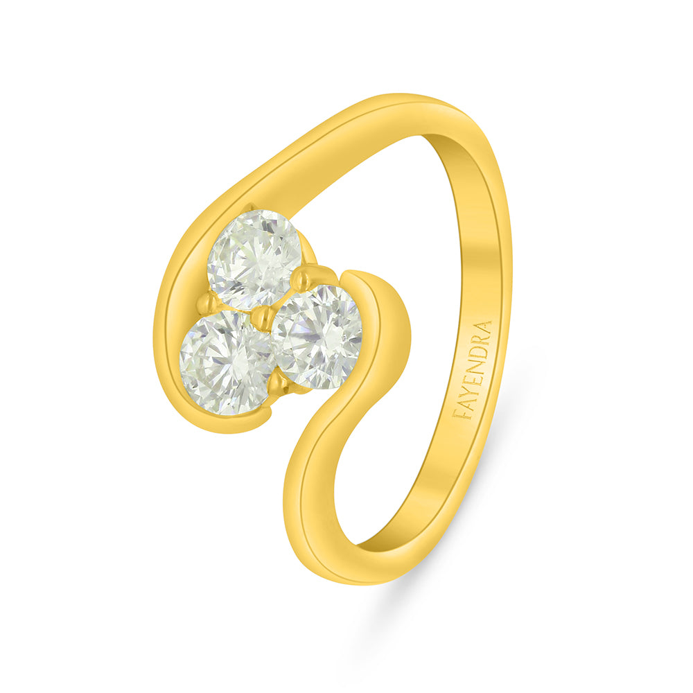 Sterling Silver 925 Ring Golden Plated Embedded With White Zircon