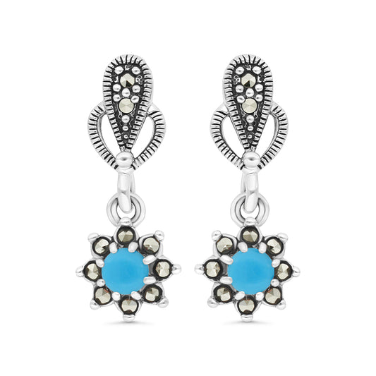 اقراط من الفضة الخالصة عيار 925 مرصعه احجار فيروز معالج و ماركسايت