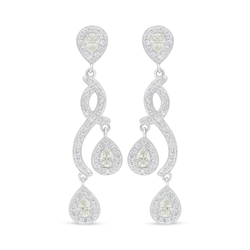 اقراط من الفضة الخالصة عيار 925 مطلية روديوم مرصعة بالزركون الكناري الالماسي و فص ابيض