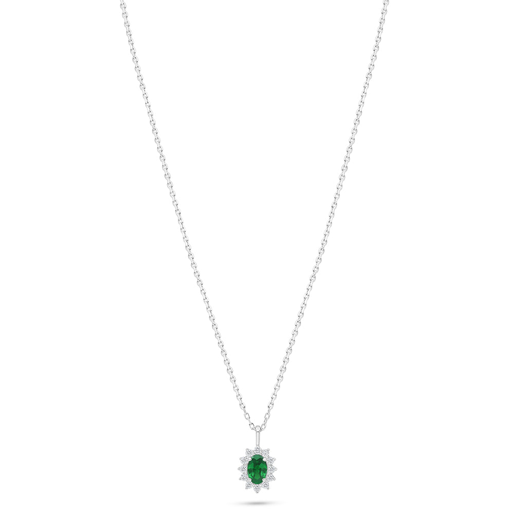Sterling Silver 925 Necklace Rhodium Plated Embedded With Emerald Zircon And White Zircon