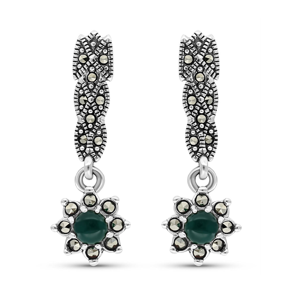 اقراط من الفضة الخالصة عيار 925 مرصعه احجار عقيق جاد اخضر طبيعي و ماركسايت