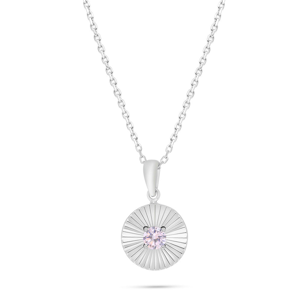 Sterling Silver 925 Necklace Rhodium Plated Embedded With pink Zircon