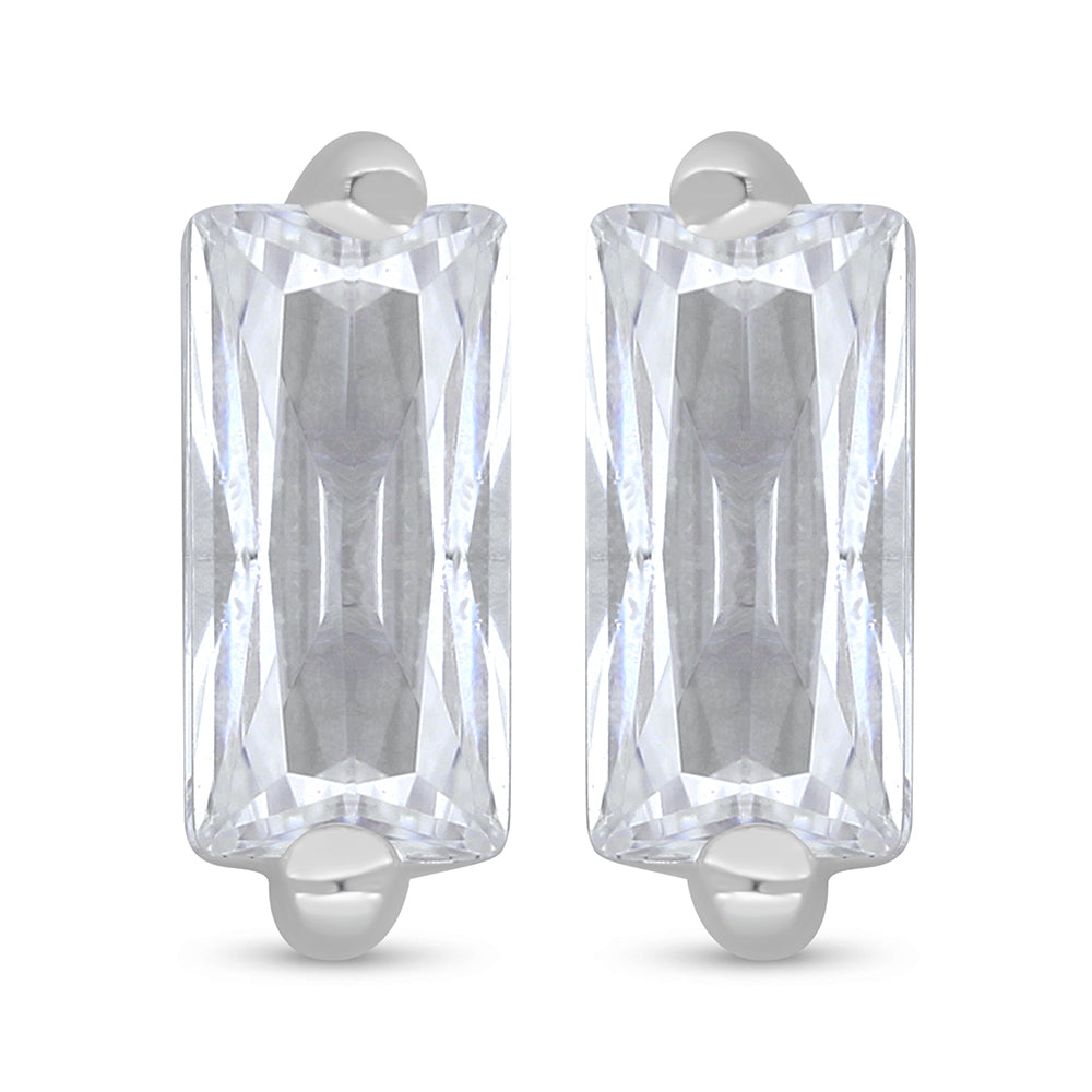 Sterling Silver 925 Earring Rhodium Plated Embedded With White Zircon
