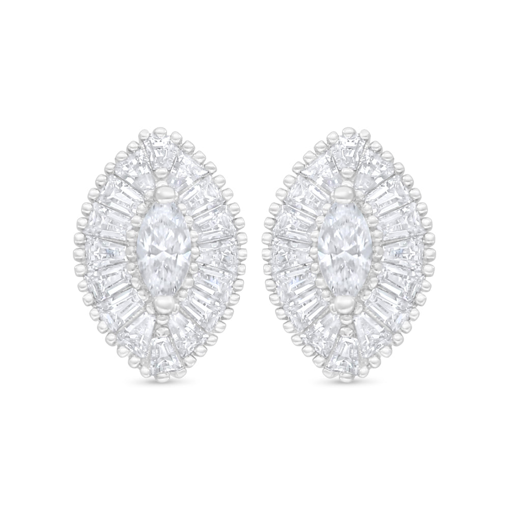 Sterling Silver 925 Earring Rhodium Plated Embedded With White Zircon