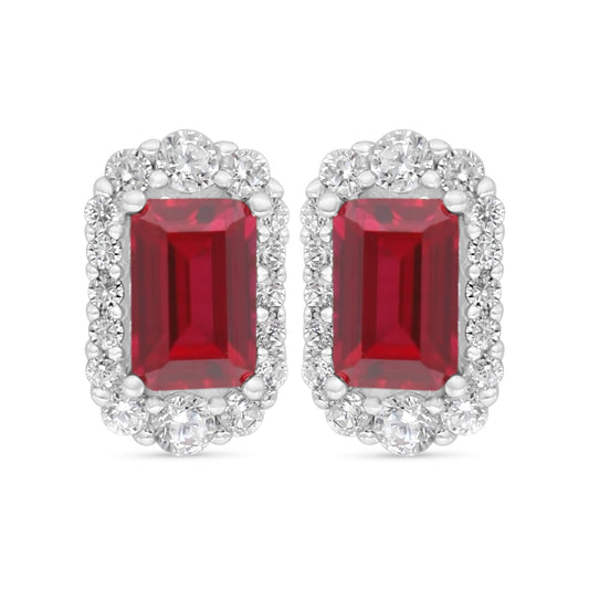 اقراط من الفضة الخالصة عيار 925 مطلي روديوم مرصعة ياقوت كروندوم و فص ابيض