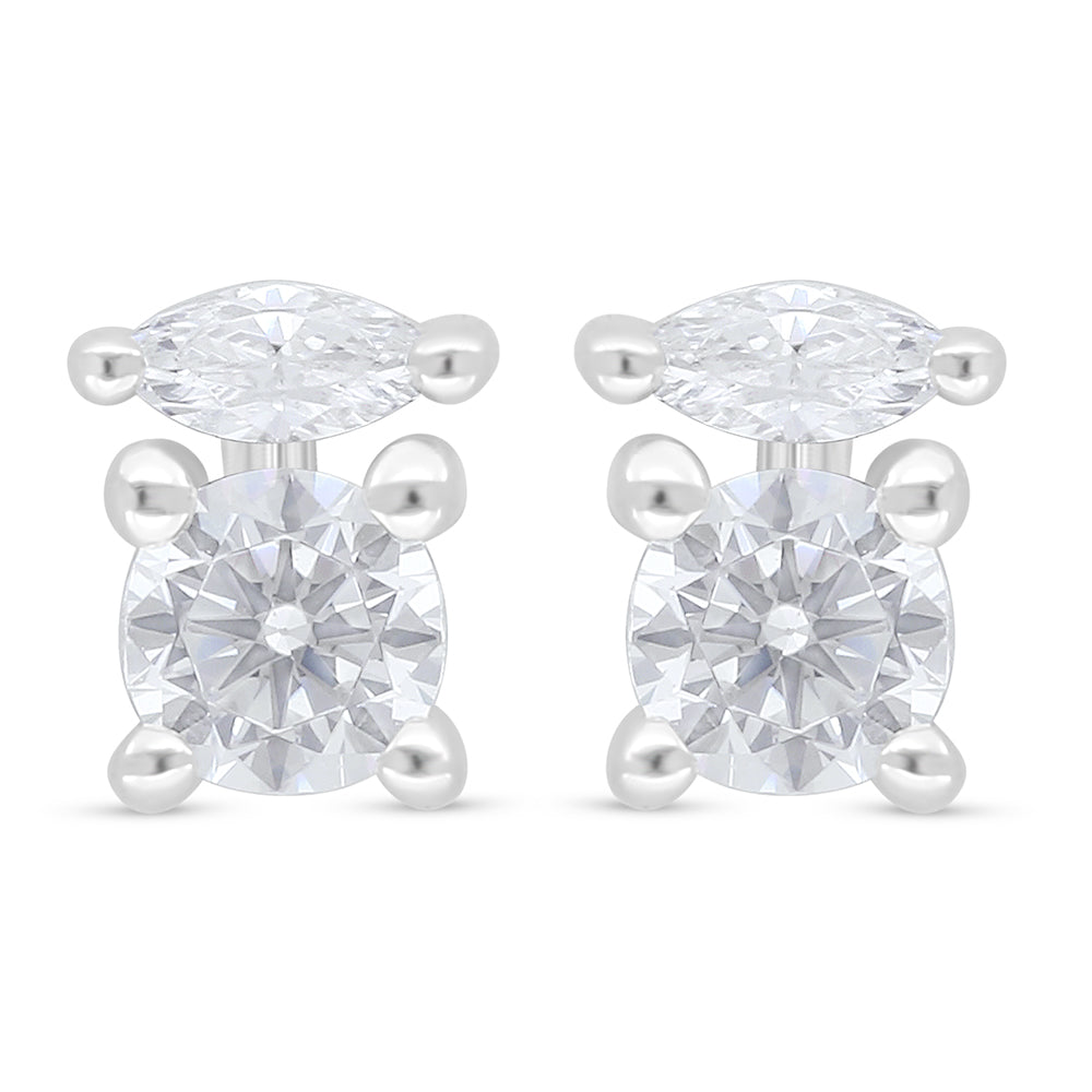 Sterling Silver 925 Earring Rhodium Plated Embedded With White Zircon