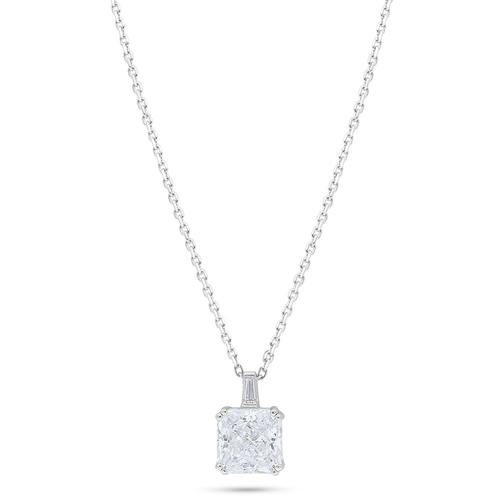Sterling Silver 925 Necklace Rhodium Plated Embedded With White Zircon