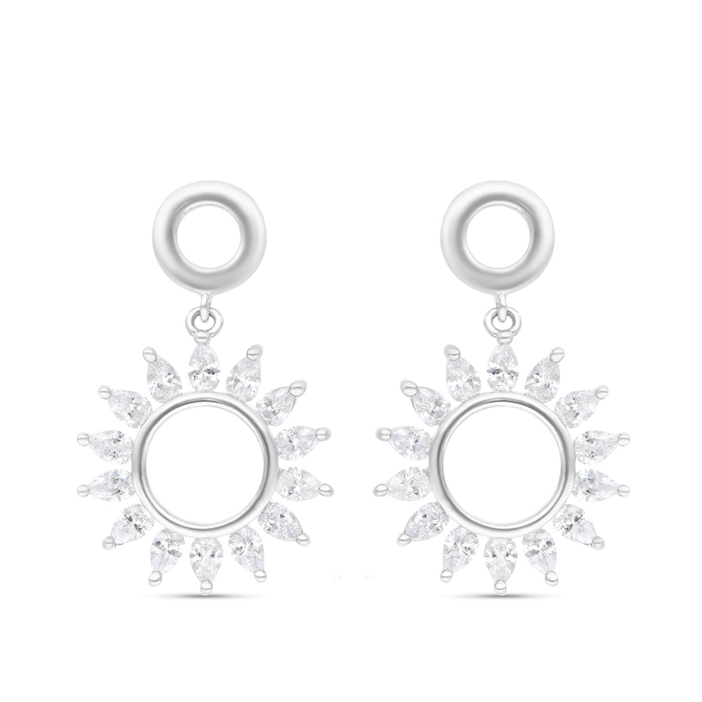 Sterling Silver 925 Earring Rhodium Plated Embedded With White CZ