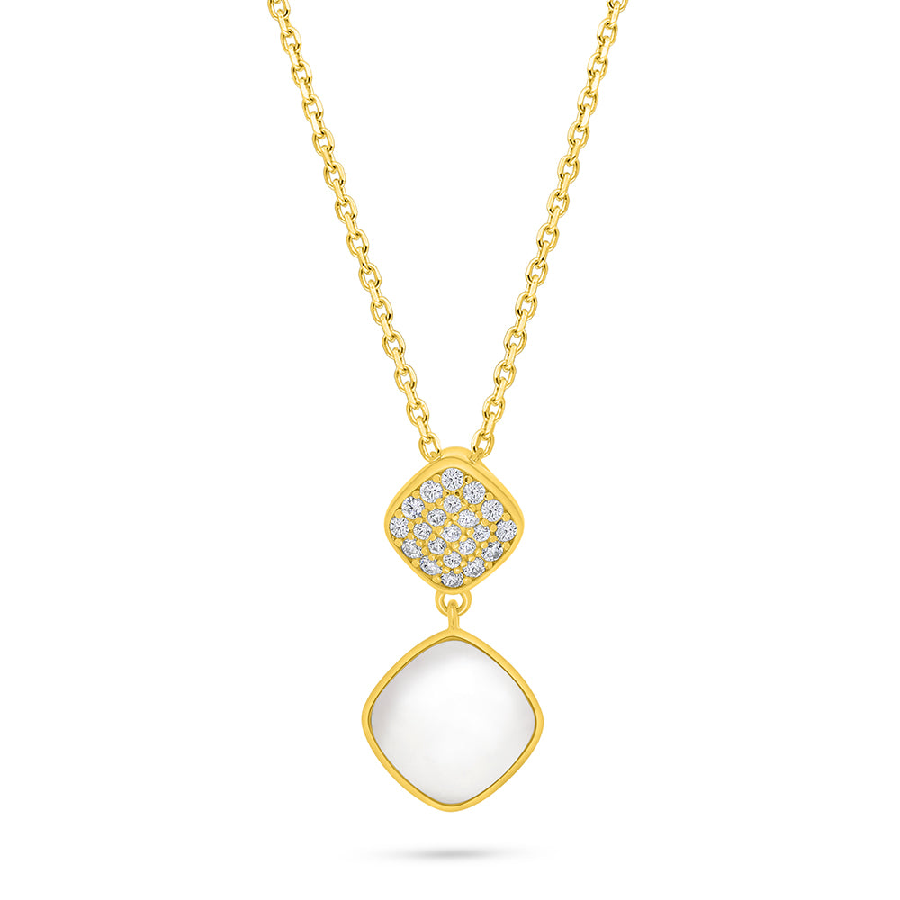 Sterling Silver 925 Necklace Golden Plated Embedded With white Shell And White Zircon