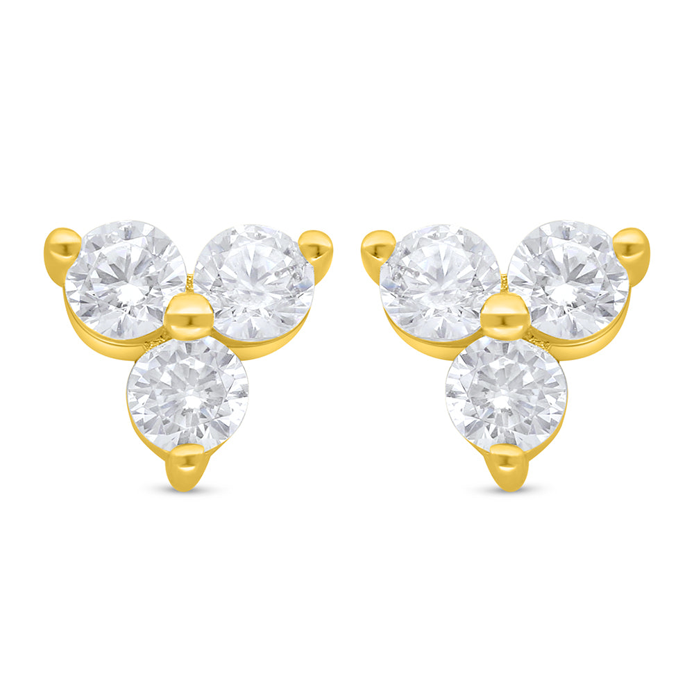 Sterling Silver 925 Earring Golden Plated Embedded With White Zircon