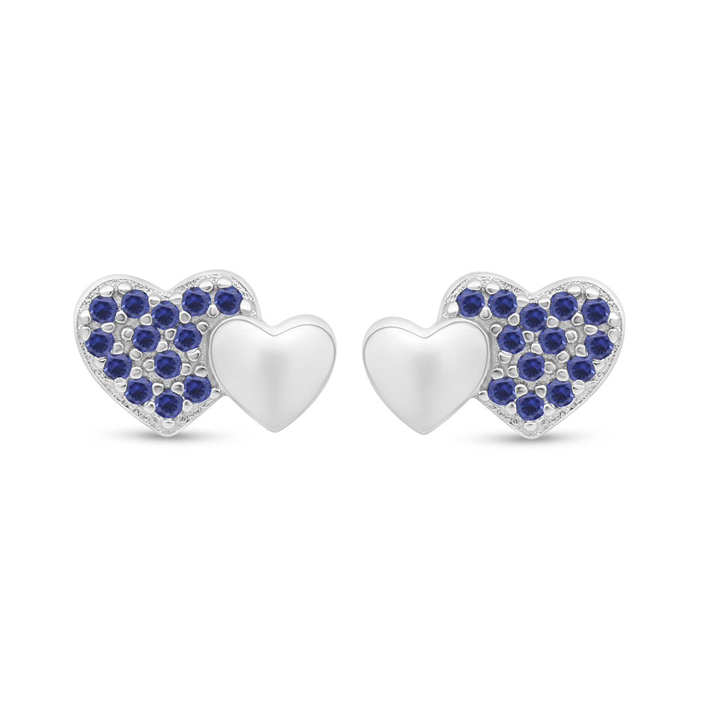 Sterling Silver 925 Earring Rhodium Plated Embedded With Sapphire Corundum