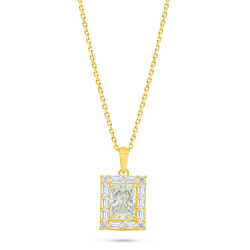 Sterling Silver 925 Necklace Golden Plated Embedded With Yellow Diamond And White Zircon