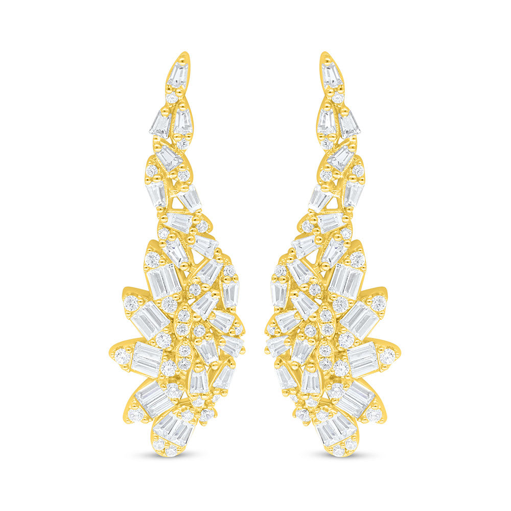 اقراط من الفضة الخالصة عيار 925 مطلي ذهبي مرصع فص ابيض