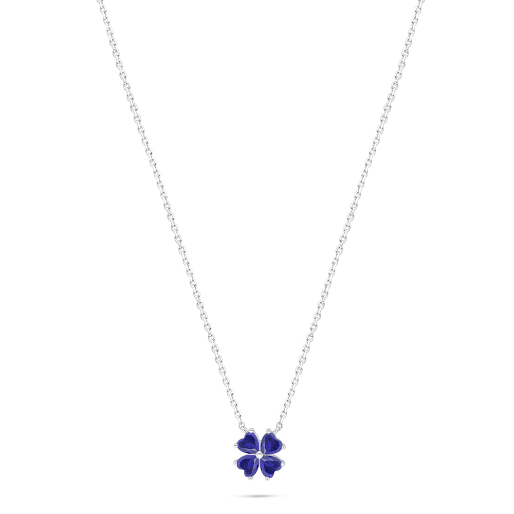 Sterling Silver 925 Necklace Rhodium Plated Embedded With Sapphire Corundum
