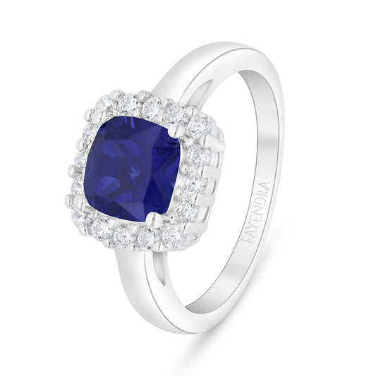 Sterling Silver 925 Ring Rhodium Plated Embedded With Sapphire Corundum And White Zircon