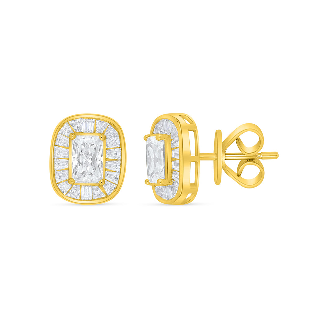 Sterling Silver 925 Earring Golden Plated Embedded With Diamond Zircon And White Zircon