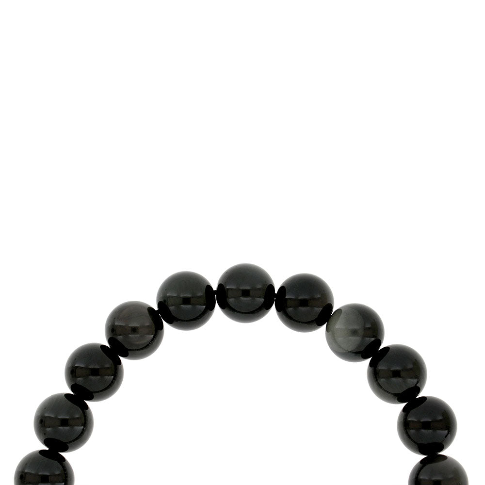 Rosary 33 Sterling Silver 925 Set Oxidized Embedded With Obsidian Bead 10 ML LOGO