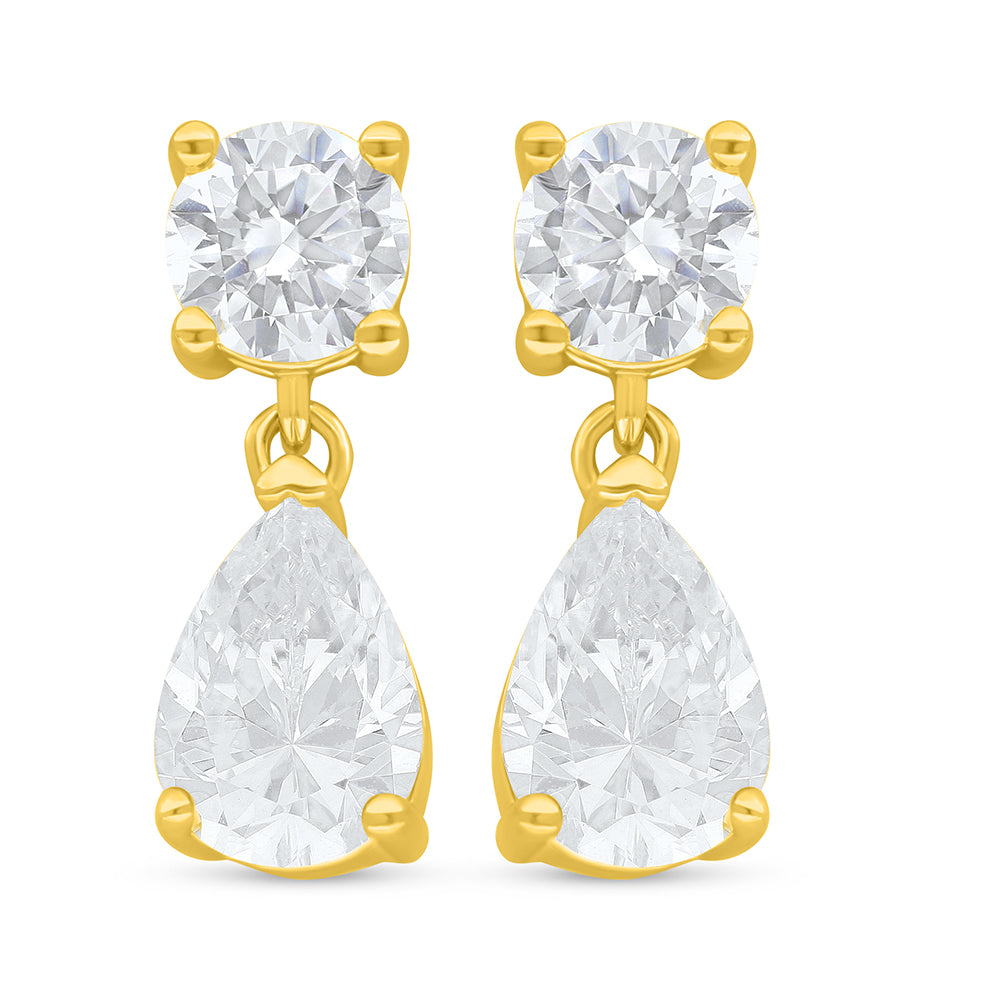 Sterling Silver 925 Earring Golden Plated Embedded With White Zircon