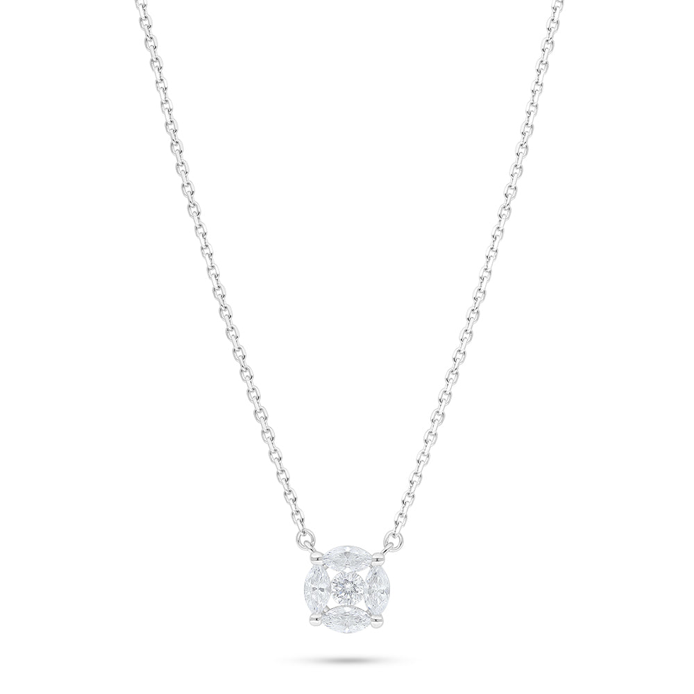 Sterling Silver 925 Necklace Rhodium Plated Embedded With White Zircon