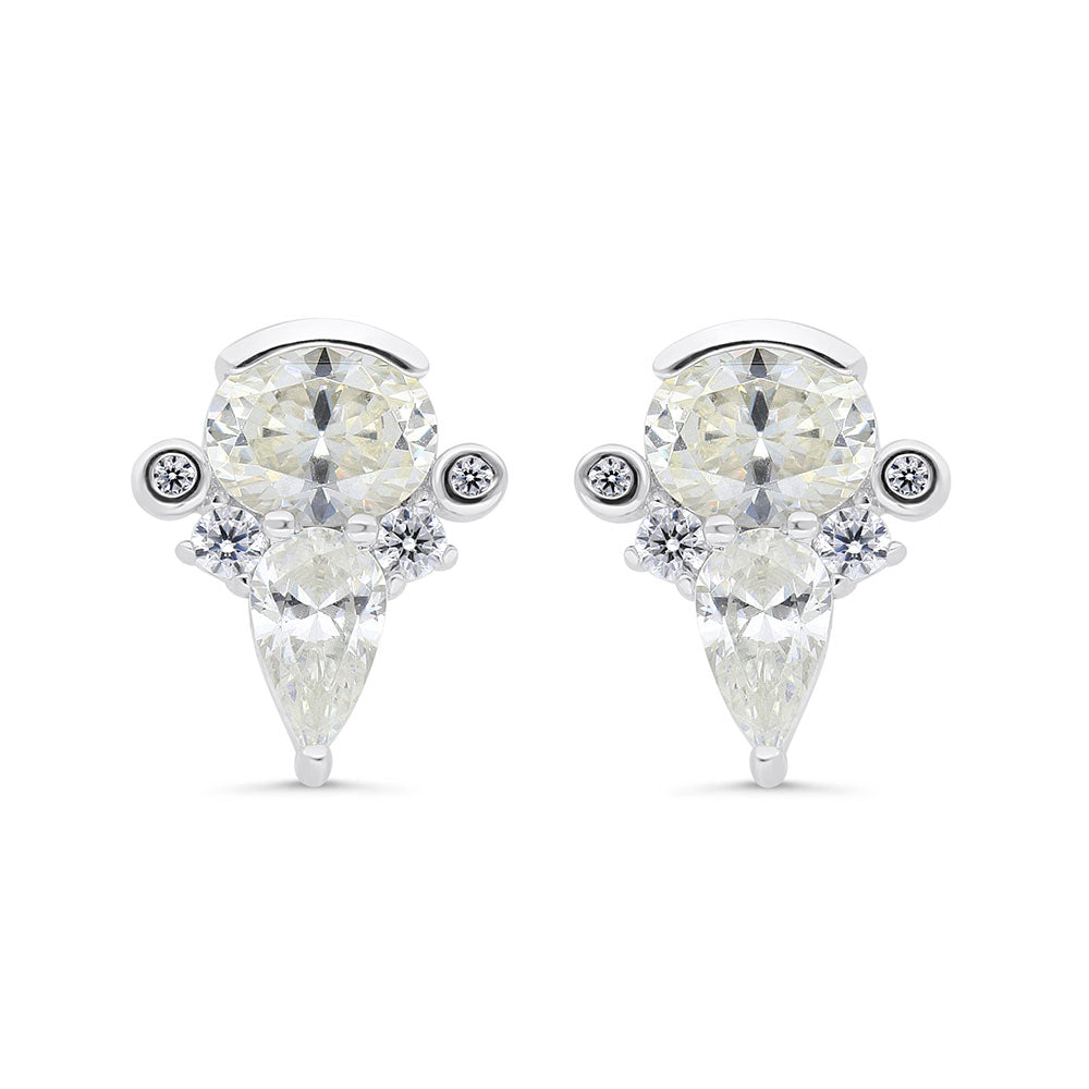Sterling Silver 925 Earring Rhodium Plated Embedded With Yellow Zircon And White Zircon