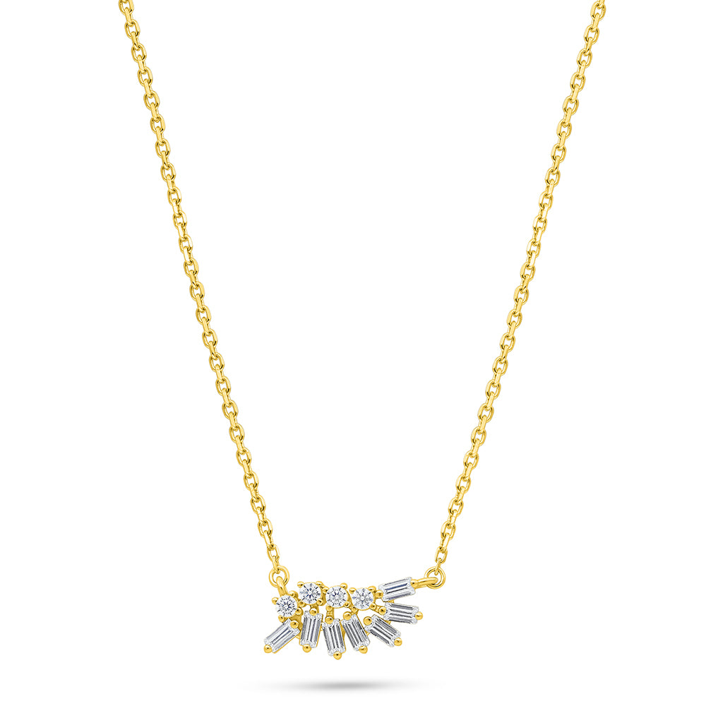 Sterling Silver 925 Necklace Golden Plated Embedded With White Zircon