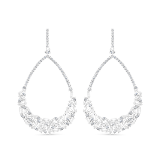 حلق فضة عيار 925 مطلي روديوم فص ابيض