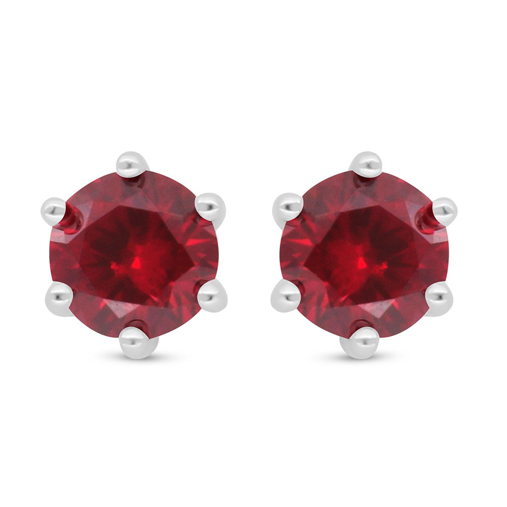 Sterling Silver 925 Earring Rhodium Plated Embedded With Ruby Corundum