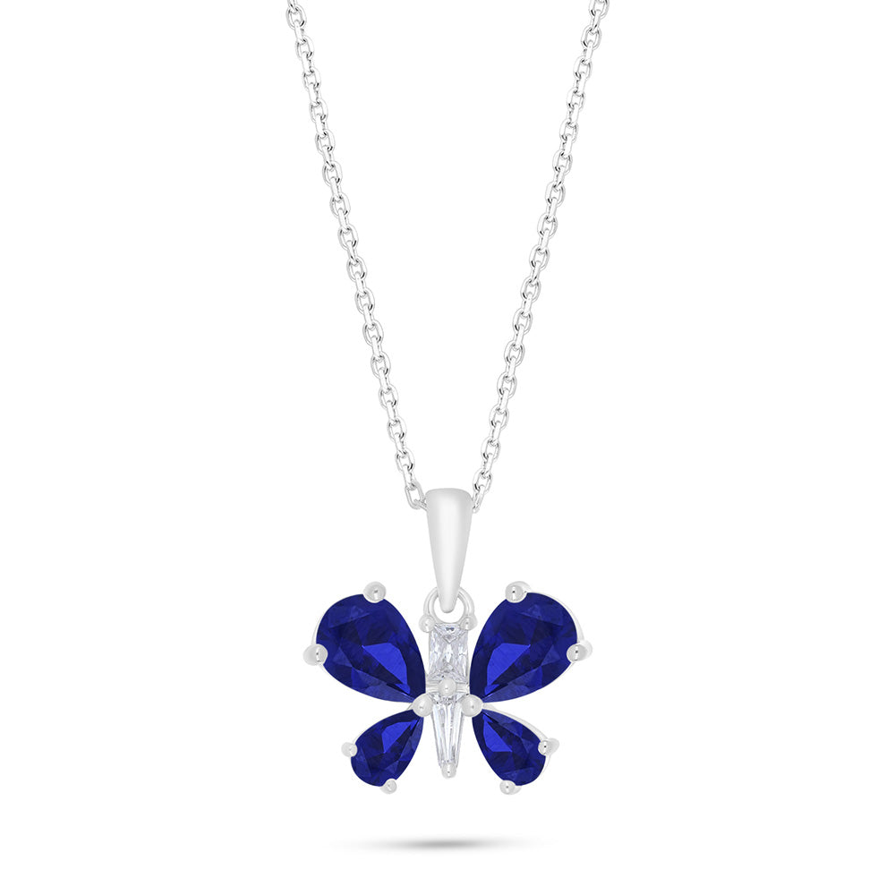 Sterling Silver 925 Necklace Rhodium Plated Embedded With Sapphire Corundum And White Zircon