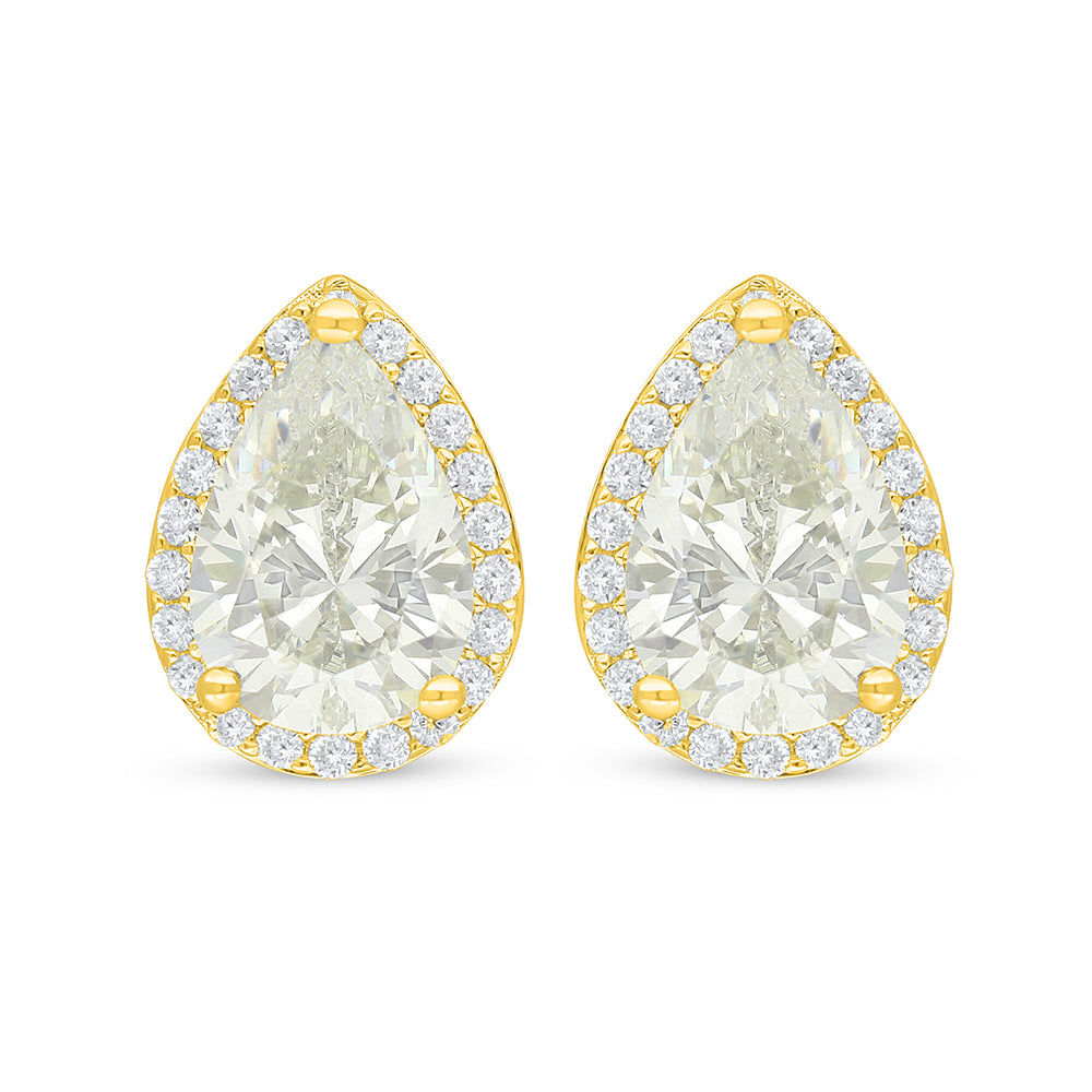 Sterling Silver 925 Earring Golden Plated Embedded With Yellow Diamond And White Zircon