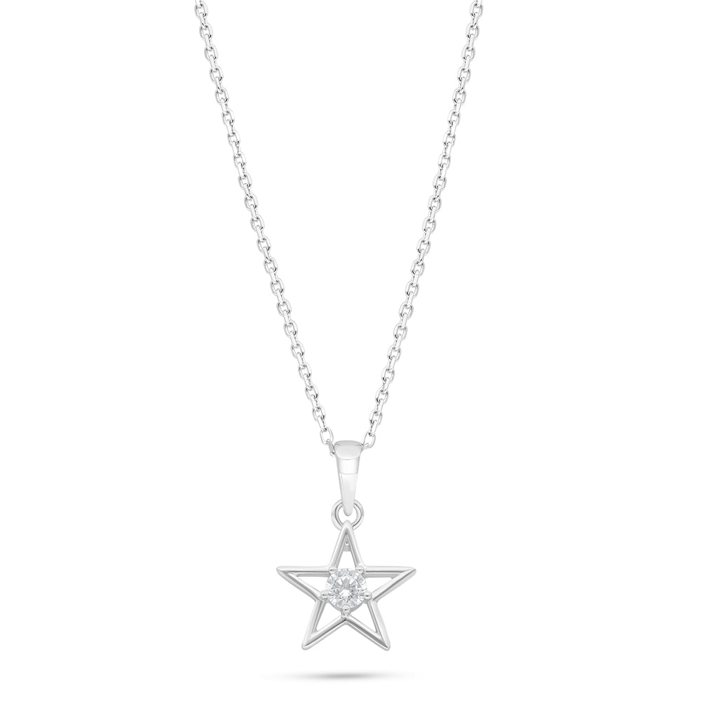 عقد من الفضة الخالصة عيار 925 مطلي روديوم مرصع فص ابيض