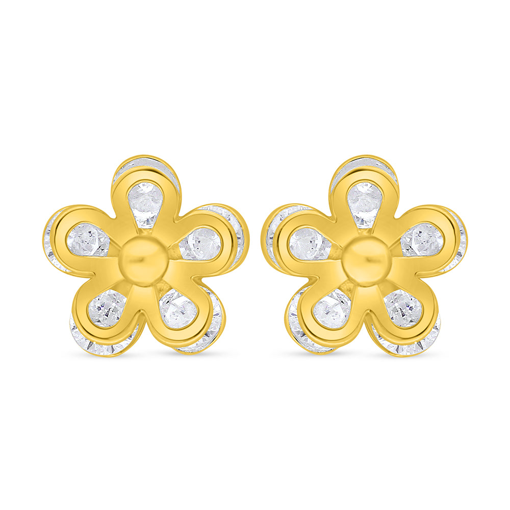 Sterling Silver 925 Earring Golden Plated Embedded With White Zircon