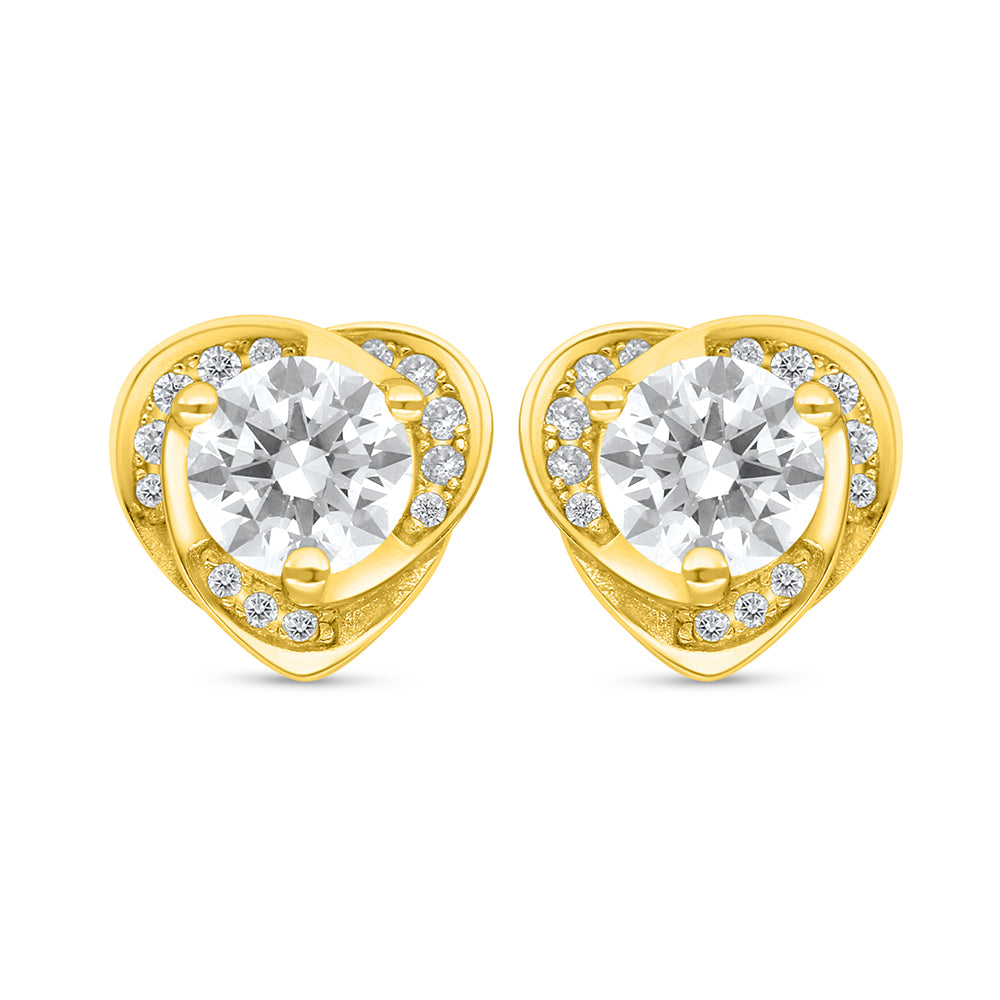 Sterling Silver 925 Earring Golden Plated Embedded With White Zircon