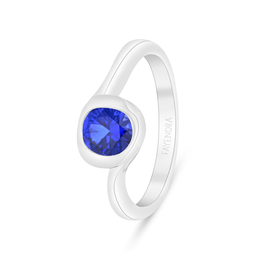 Sterling Silver 925 Ring Rhodium Plated Embedded With Sapphire Corundum