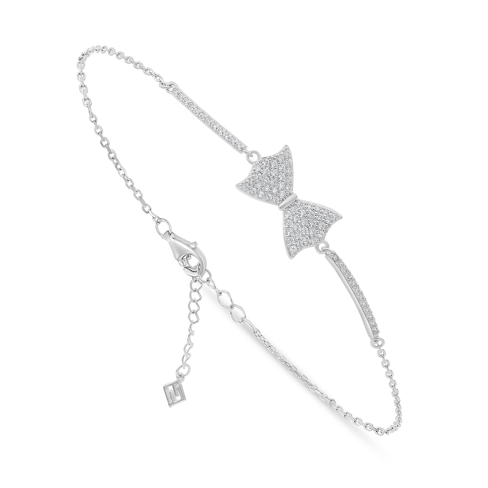 Sterling Silver 925 Bracelet Rhodium Plated Embedded With White Zircon