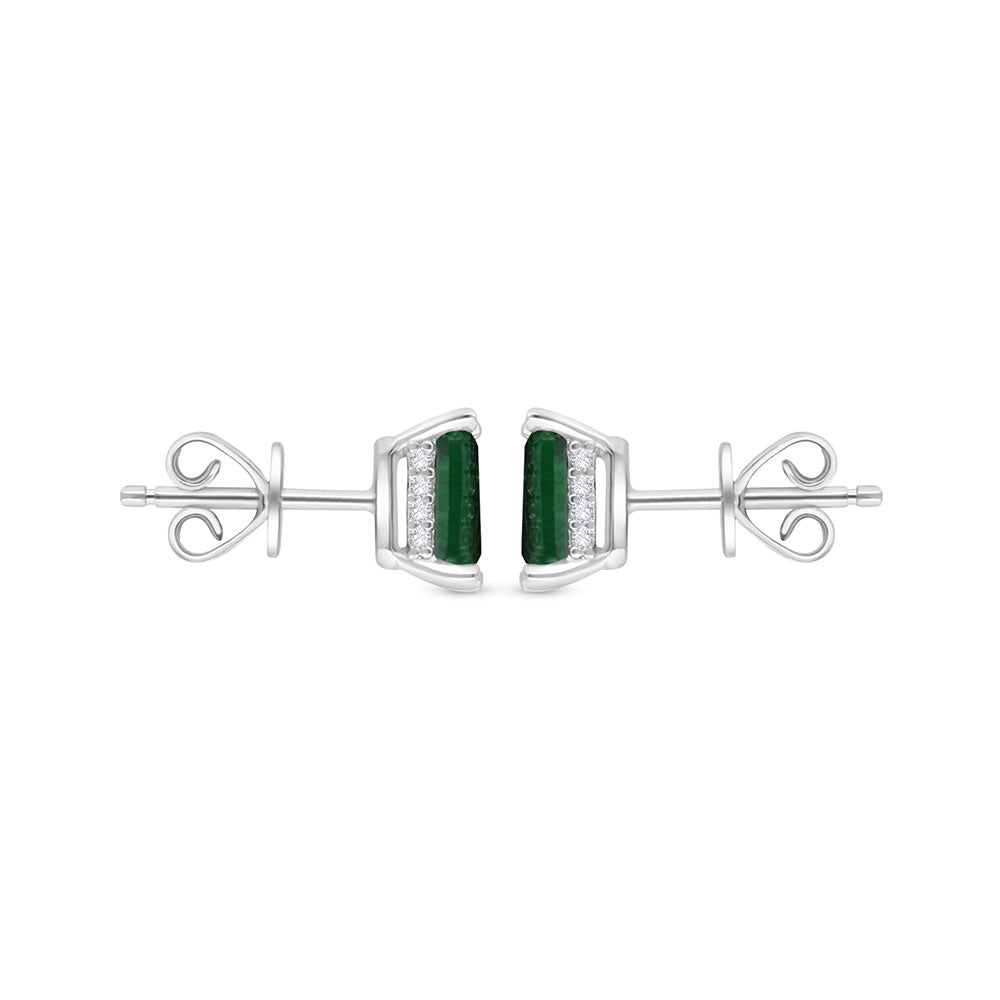 Sterling Silver 925 Earring Rhodium Plated Embedded With Emerald Zircon And White Zircon